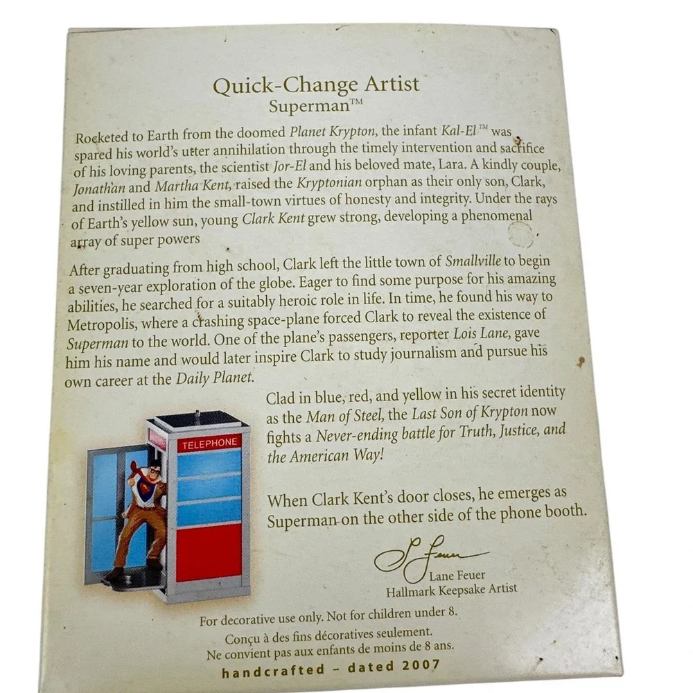 Hallmark Keepsake Superman Quick-Change Artist Ornament 2007 DC Comics Boxed
